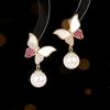 Sweet Cute Pearl Butterfly Drop Earrings for Women Micro Cubic Zirconia Gold Plated Insect Dangle Earings Fashion Jewelry