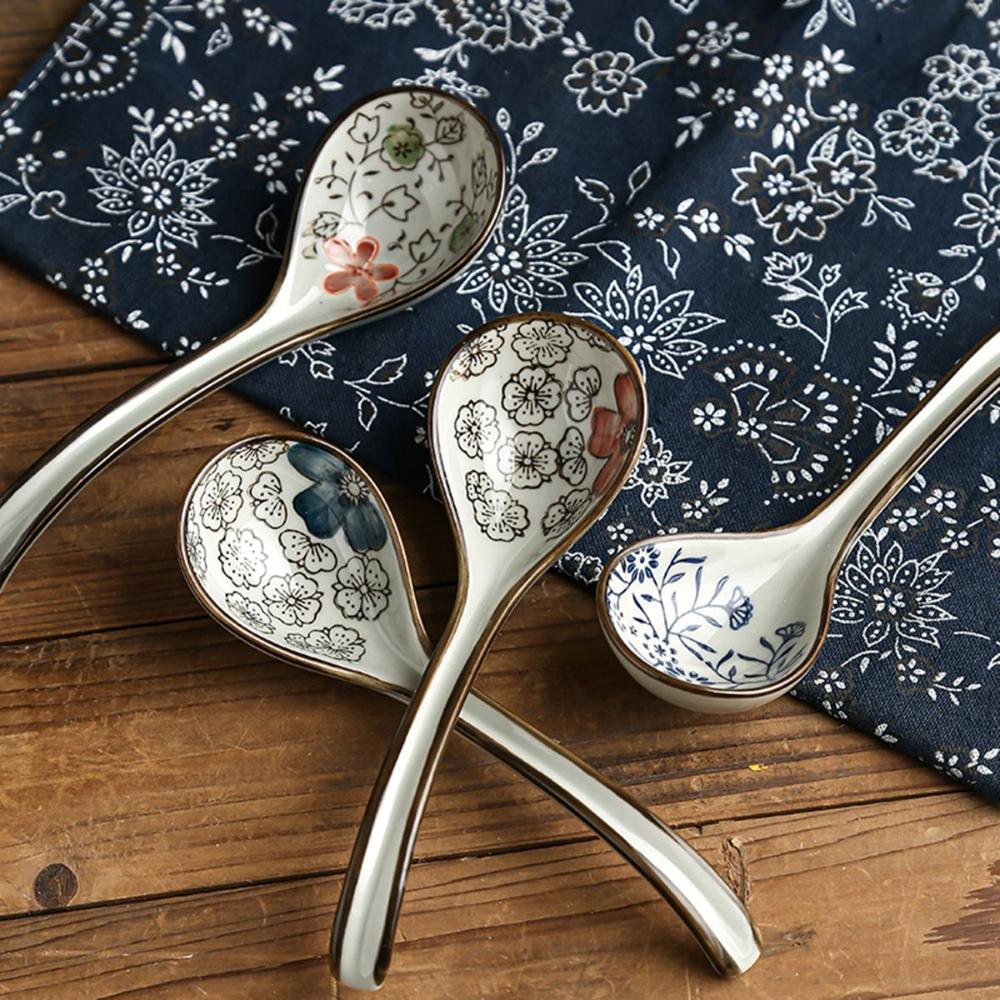 Керамическая столовая посуда для взрослых Еда в японском стиле Кухонная утварь Столовые приборы Ложки для супа Столовые приборы