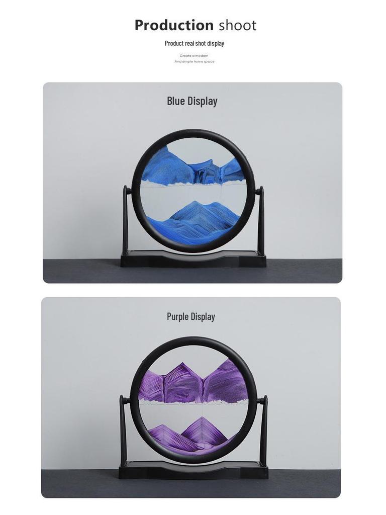 3D Dynamic Sand Art Ornament for Living Room - Round Flowing Sand Painting Home Craft Birthday Gift