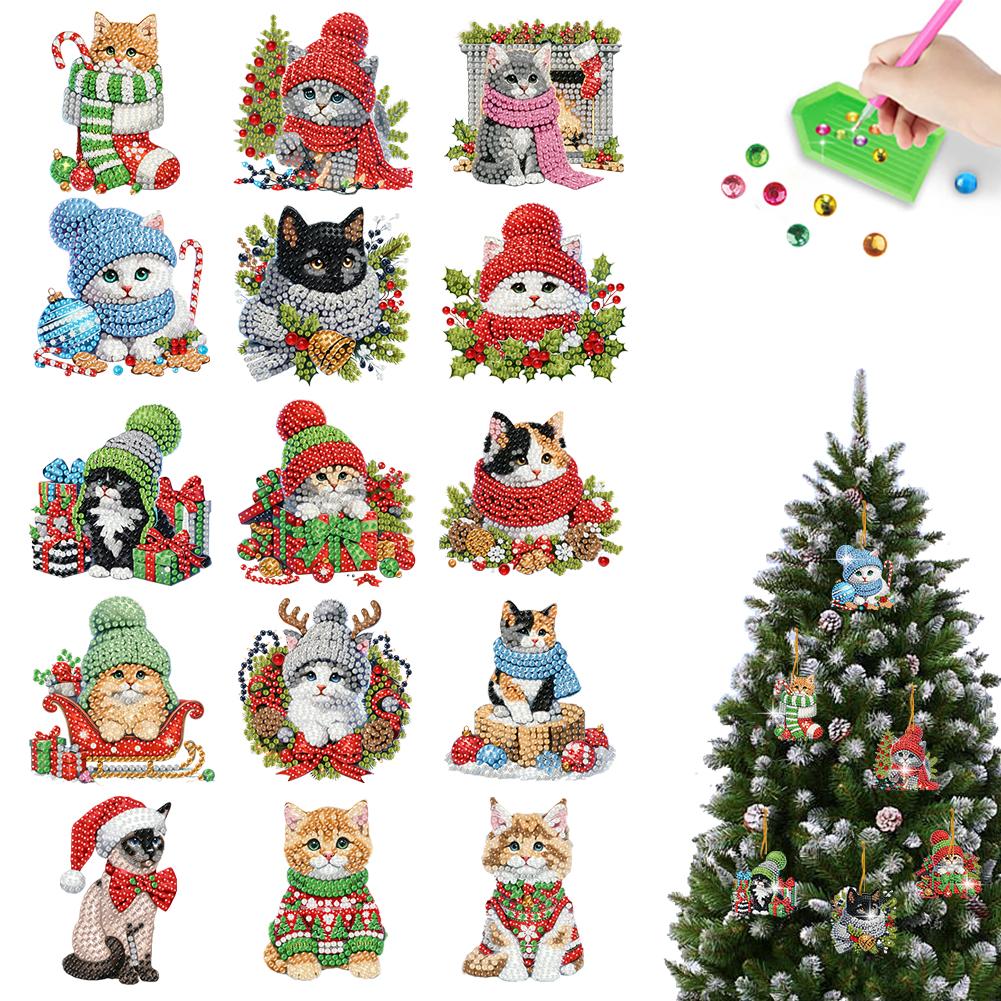 6/10/15pc Xmas Theme 2D/Flat DIY Hanging Diamond Art Kits Acrylic Rhinestone Diamond Christmas Tree Wall Window Pendant Ornament