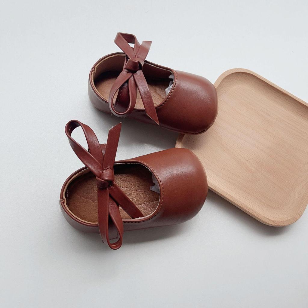 Туфли из кожи с бантом в корейском стиле для девочек - Туфли принцессы на мягкой подошве