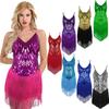 Women Sleeveless Sparkling Sequins Fringe Ballroom Samba Tango Latin Dance Dress Stage Performance Costumes
