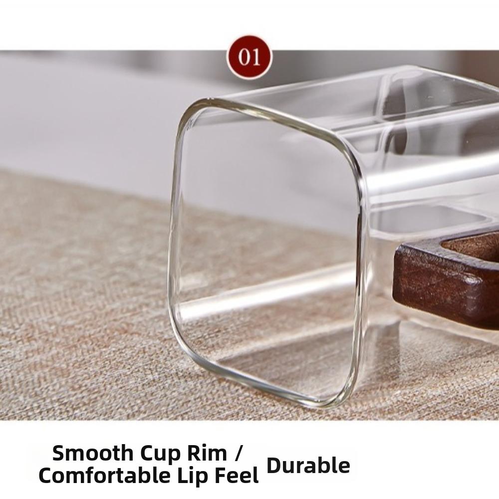 Minimalist Thicken Glass Coffee Mug Heat-resistant Wooden Handle Teacup Square Mini Breakfast Milk Cup Gift