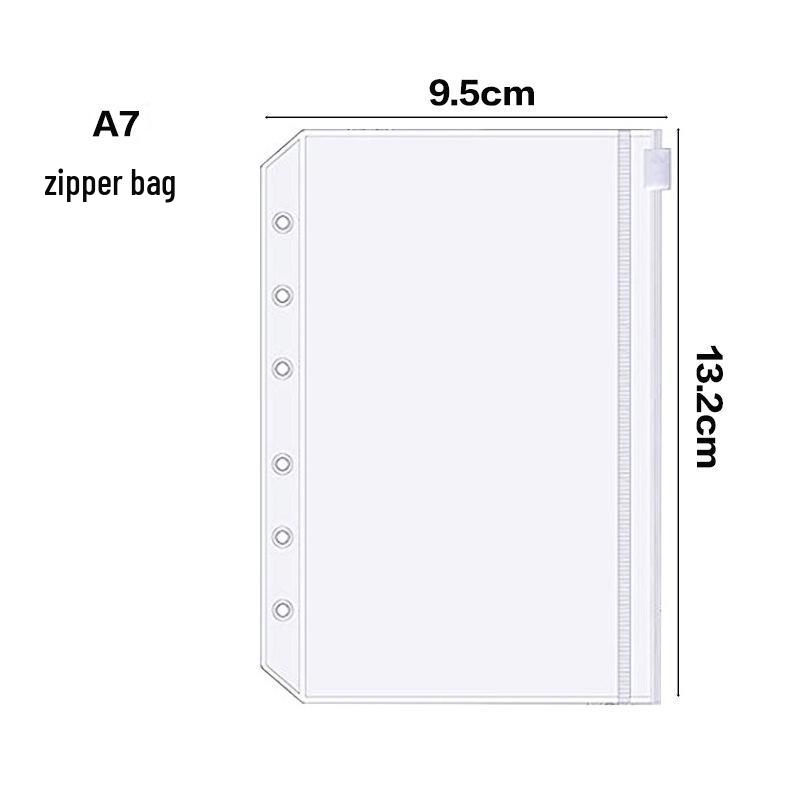 Бюджетный планер формата A5A6 со сменными внутренними листами, карманом на молнии, разделителями, 7-дюймовыми 6-отверстными вкладышами и английскими наклейками.