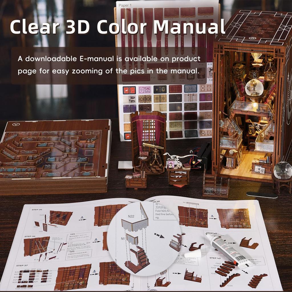 MiniCity Book Nook Kit DIY Миниатюрный кукольный домик Book Nook Kit 3D Деревянный пазл Подставки для книг Вставка для книжной полки Украшение со светодиодными лампами для подростков и