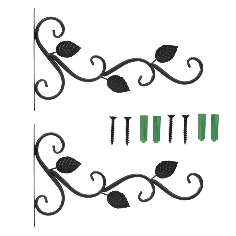 2pcs 11x9 in Plant Hanger Bracket Black Wall Hook Hanging Plant Bracket Garden Decoration
