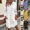 Осенне-весеннее женское платье с отложным воротником, свободные длинные рукава, однобортная рубашка однотонного цвета, тип OL