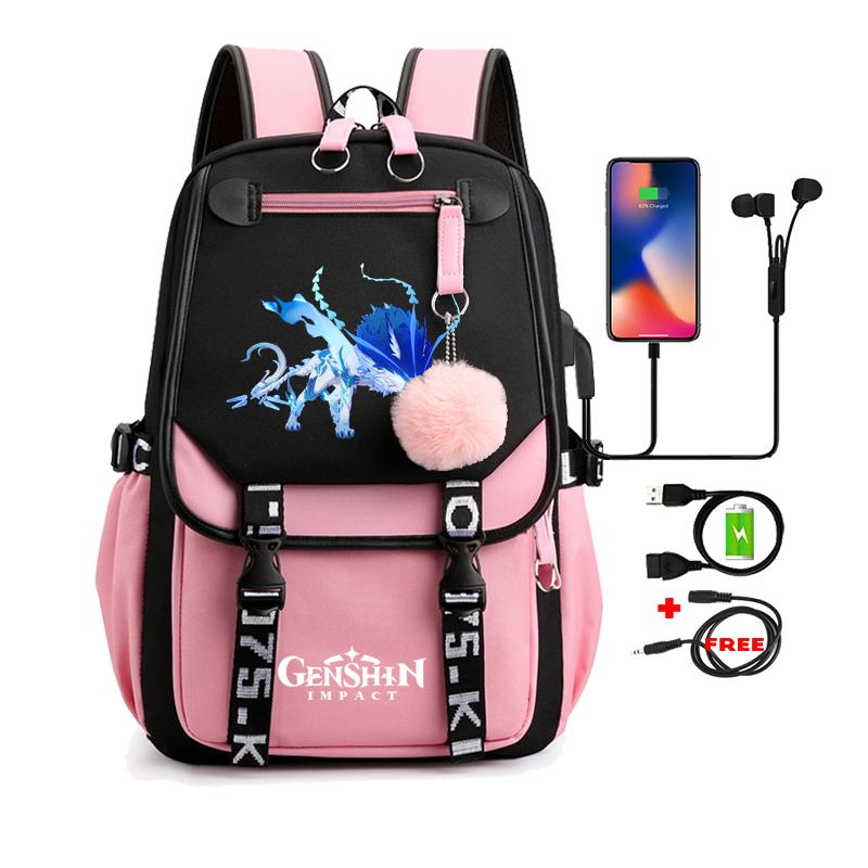 Anime Game Printed Bag Canvas Backpack Large Capacity Bookbag for Boy Girl Kids Gifts Usb Charging Travel Backpack Student School Bag