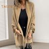 Winter Fall Women Jacket Thick Fleece Fringe Tassel Hem Long Bat Sleeves Open Stitch Cardigan Knitted Fuzzy Mid Length Coat Outdoor Daily Wear Shawl