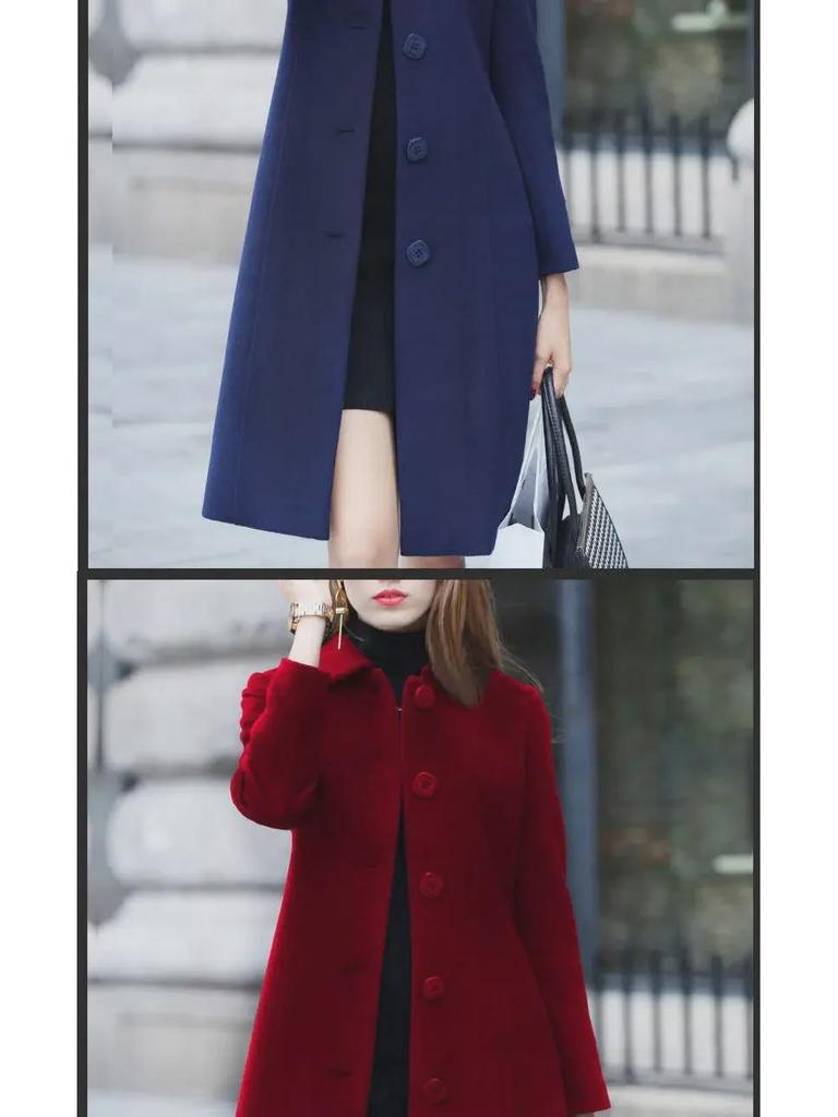 Women's 2025 Autumn/Winter Hepburn Style Mid-Length Slim Wool Coat - Plus Size Available