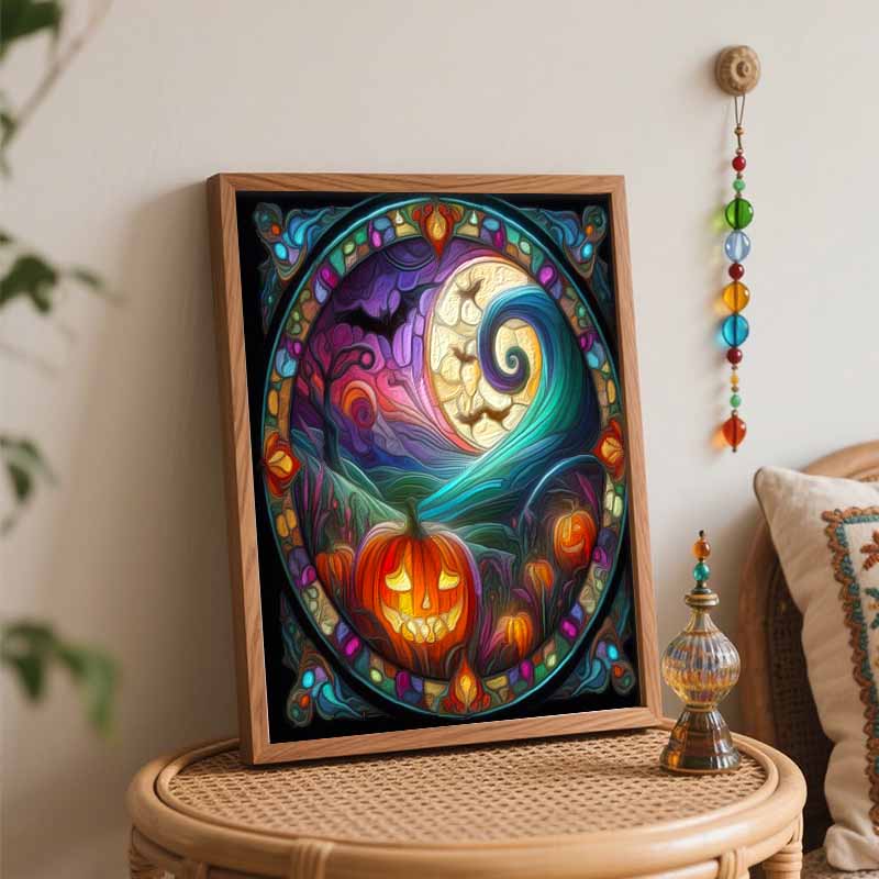Disney DIY Painting Kit Nightmare Stained Glass Moon Pumpkin Classic Style Home Decor Craft Gift Idea Art Design for Living Room Decor