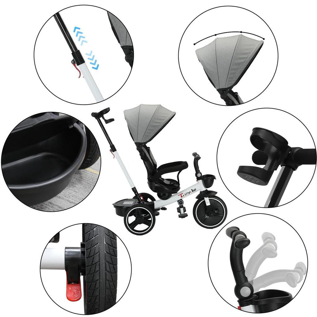 UBRAVOO Riding Steering Push Safety Belt Gift for Years Old Children Tricycle, Детский трехколесный велосипед, 6IN1, Игрушка, Колесо, Планка, В комплекте, Солнцезащитный козырек, Игрушка,