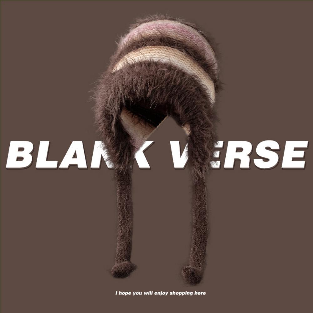 Color Ccollision Knitted Hat Color Matching Lace-up Plush Hat Fashionable Woolen Hat Women