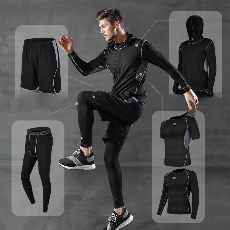 «Мужской повседневный костюм для фитнеса и йоги с шортами, тайтсами и топом с короткими рукавами»