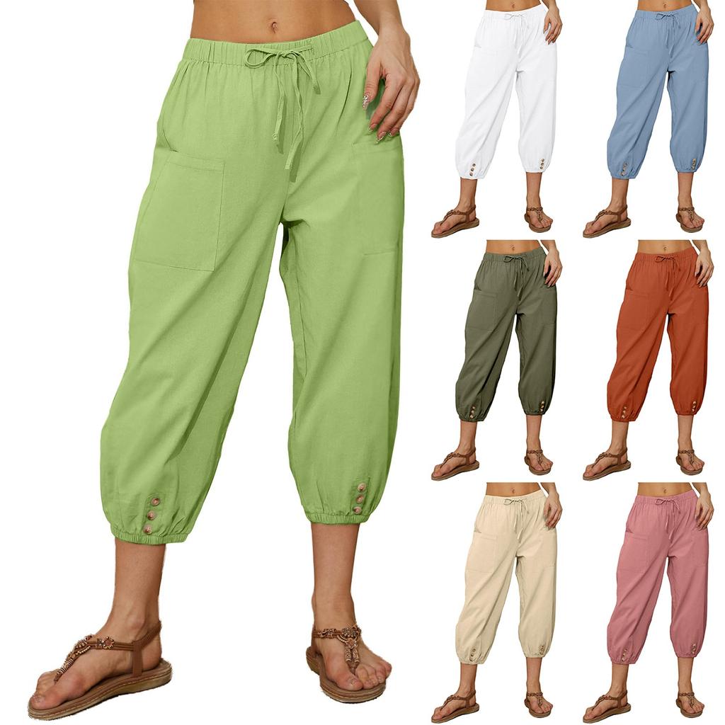 Женские модные повседневные однотонные брюки с карманами на шнурке и брюками с высокой талией