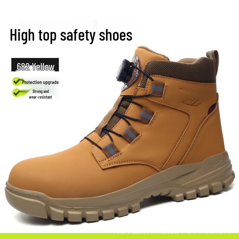 Мужские рабочие ботинки с высоким берцем и стальным носком Temu - Хлопок, Защита от ударов, Защита от проколов, Мягкая подошва для комфорта