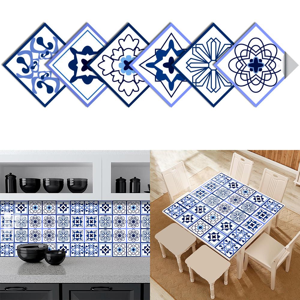 6 шт., самоклеящаяся настенная плитка с синими кристаллами и цветами, кухонные обои, фрески, водонепроницаемые наклейки для кухни, ванной комнаты