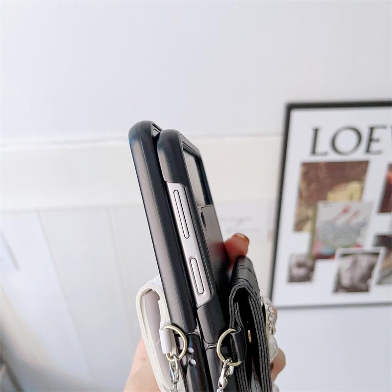 Модный чехол через плечо с жемчугом и бантом, ремешок для карточек, чехол для телефона для Samsung Galaxy Z Flip 4 3 Z Flip3 Flip4 5g, милые чехлы