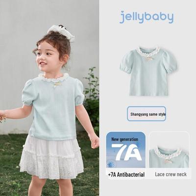 Детская футболка с коротким рукавом и французским кружевным воротником JELLYBABY для девочек