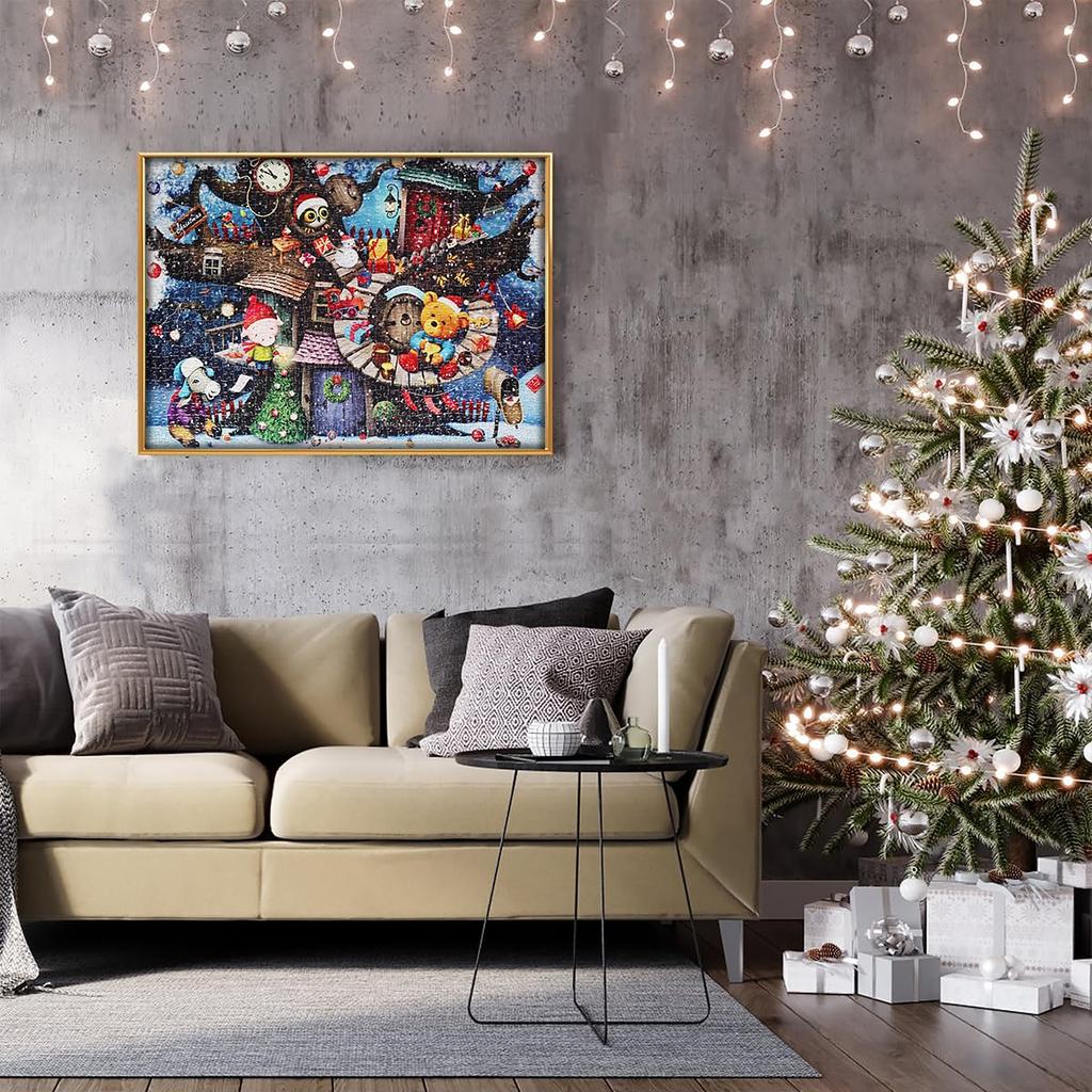 MISITU Пазл Пейзаж Стильный Рождественский Домик с Елкой x 70 1000 деталей, Живопись, Рождество, Животные, Милый, Фэнтези, Подарок, День рождения, Юбилей,