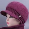Middle Aged Elderly Hats Women Winter Knitted Woolen Hats Rabbit Hair with Thick Velvet Mother's Elderly Women's Hats Grandmother's Warm Hats