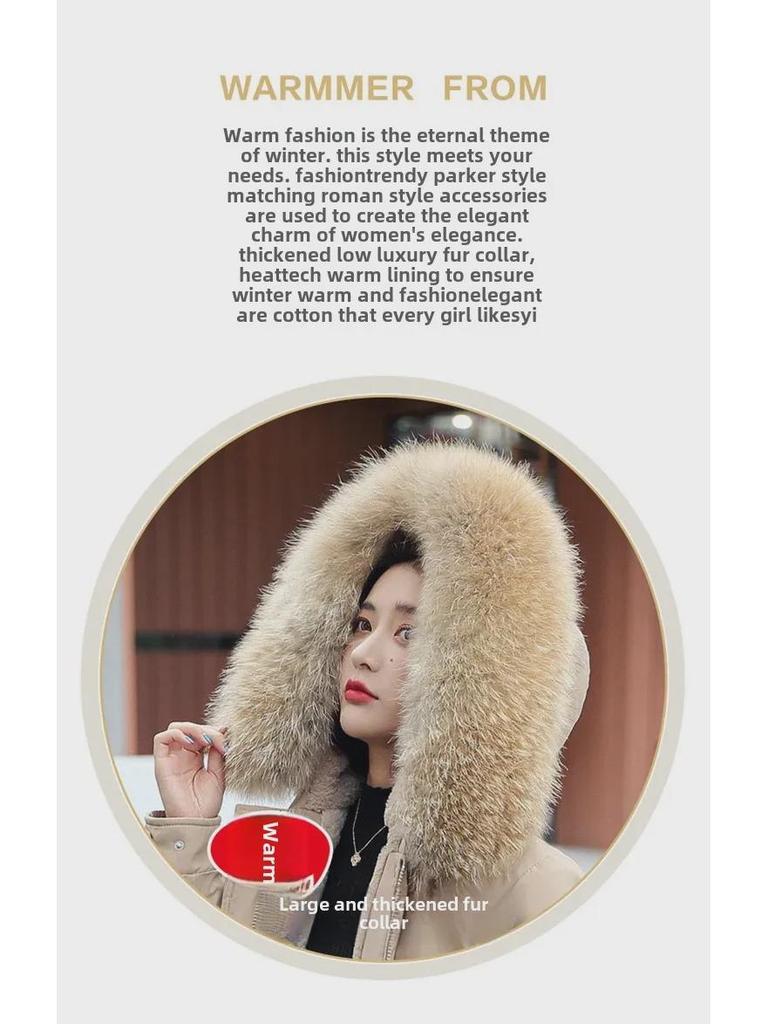 Женская повседневная куртка средней длины из хлопка в корейском стиле с меховым воротником