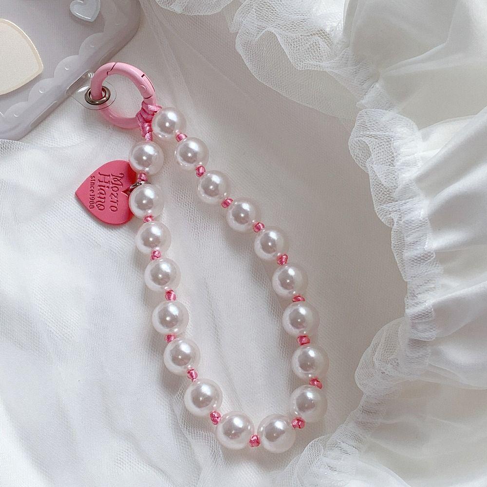 Fashion Phone Wrist Strap Love Heart Beaded Pendant Lanyard Phone Chain Phone Lanyard