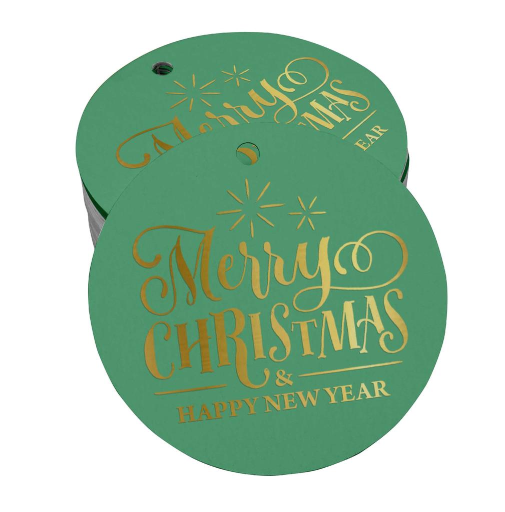Inkdotpot Pack Of 100 Real Gold Foil Paper Tags Merry Christmas & Happy New Year Text Favor Hang