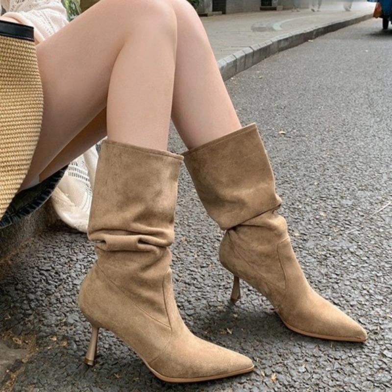 Women's Pointed Toe High Boots Long Legs Over Knee Boots2024 Autumn New Style Rubber Material Fashionable Female Footwear