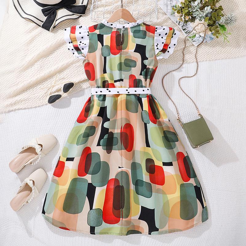 Girls Princess Dress Summer Kids Fashion Print Fly Sleeve Cute Polka Dot Dress