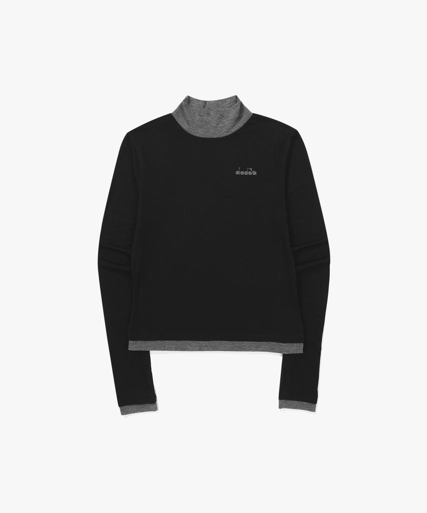 Diadora Женская черная футболка с длинным рукавом и контрастной полувысокой горловиной