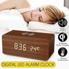 2025 Sound Control LED Digital Alarm Clock Wooden Design Thermometer Qi Wireless Charging Pad Desk Clock