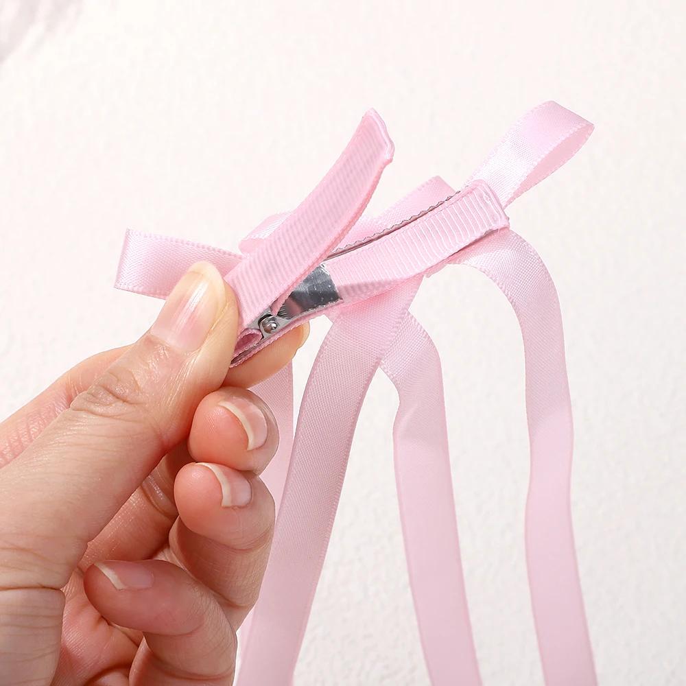 6 шт./набор Y2k Звездные заколки-клипсы для волос с длинной лентой-бантом, заколки-автоматы для женщин, девочек, двойные хвостики, головные уборы, аксессуары для волос