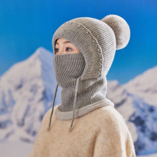 Женская ветрозащитная вязаная шапка с флисовой подкладкой 3-в-1 шарф-капюшон для холодной погоды, для катания на лыжах, пеших прогулок, головной убор