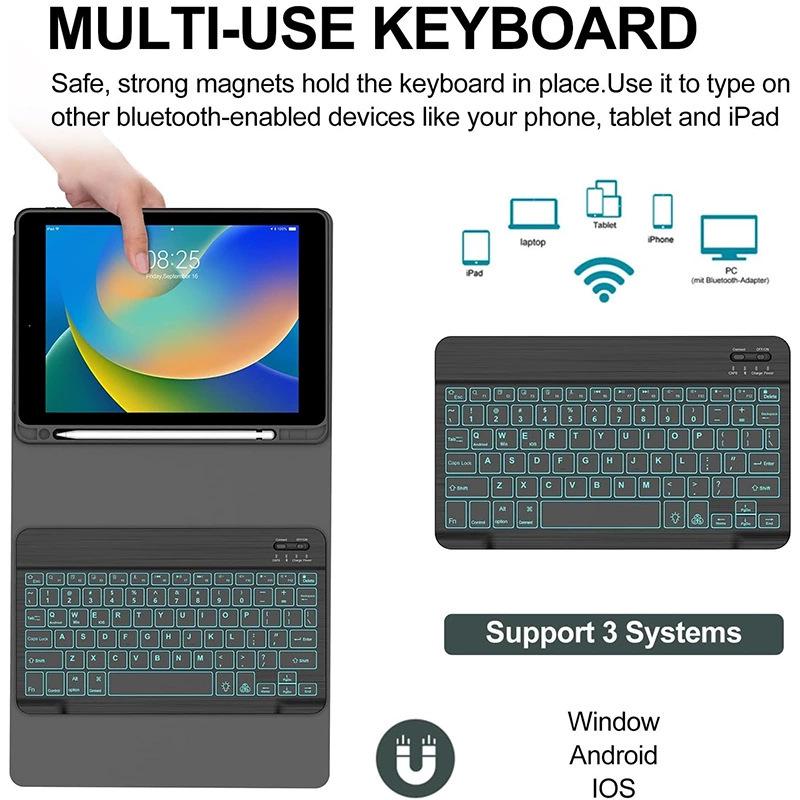 Чехол-клавиатура с подсветкой и Bluetooth для iPad Pro 9,7 дюйма со слотом для стилуса - Совместим с Air 2