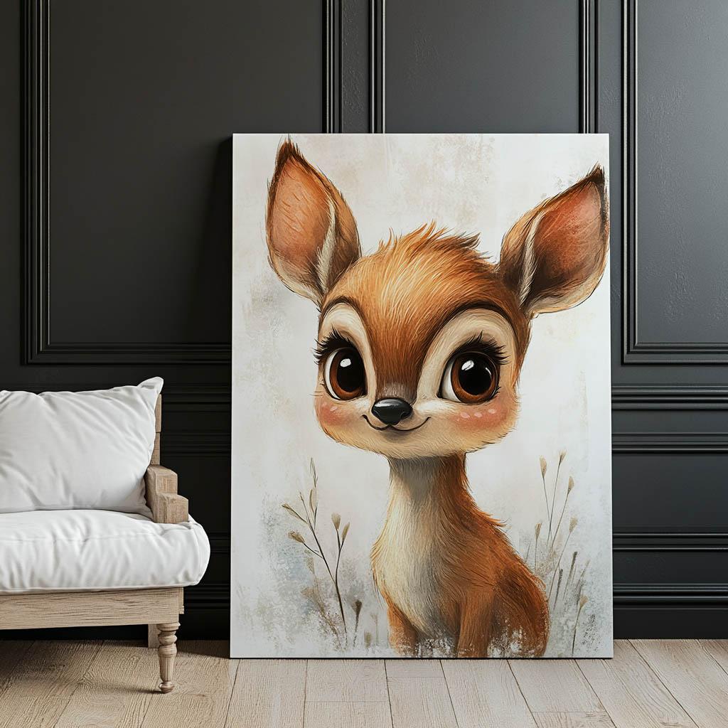 Mały Jelonek Z Wielkimi Oczami Mały Jelonek Z Wielkimi Oczami, 70X100 Cm, Bez Ramy, Płótno Premium Na Blejtramie