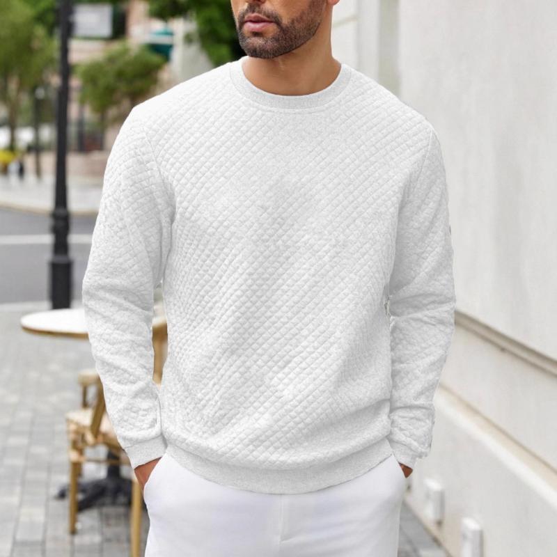 Мужская стеганая толстовка с круглым вырезом, повседневный пуловер с длинным рукавом и текстурой для ежедневной носки