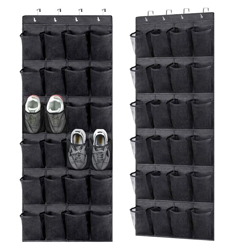12/24 Grids Wall-Mounted Sundries Shoe Organiser Fabric Closet Bag Storage Rack Mesh Pocket Clear Hanging Over The Door Box