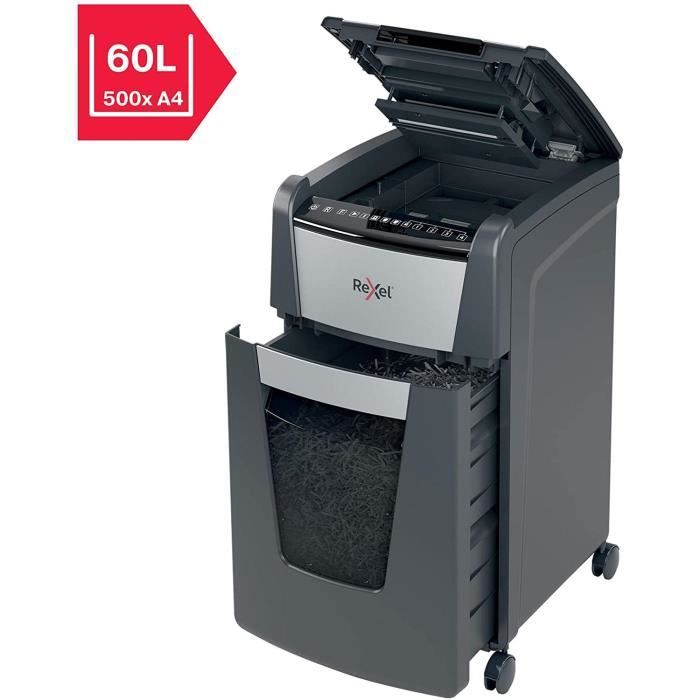 Destructeur de documents - REXEL - Optimum Auto+ 300X - Coupe croisée - 300 feuilles - 60L
