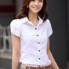 2025 Корейский стиль Женская приталенная белая блузка с коротким рукавом на лето для работы