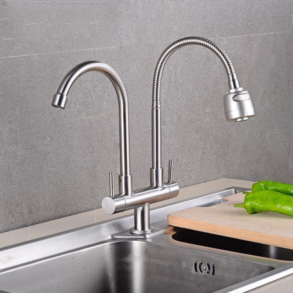 Кухонный смеситель для воды из нержавеющей стали 304, поворотный на 360°, гибкий смеситель, кран для двойной раковины, для кухни