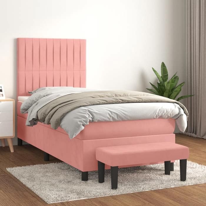 Maison Exclusive - Sommier à lattes de lit avec matelas Rose 100x200 cm Velours