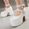FOREADA Женские туфли-лодочки из искусственной кожи на очень высоком каблуке-копытце, с круглым носком и ремешком на щиколотке с пряжкой в панк-стиле, весенне-осенняя обувь, белые