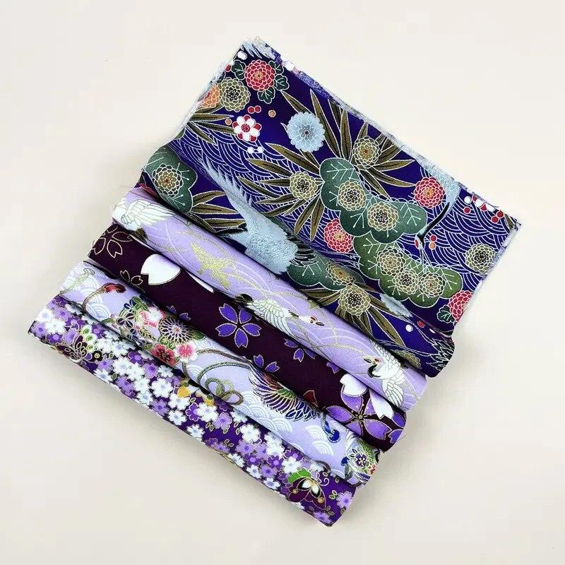 5 шт. Фиолетовый набивной узор 100% хлопок ткань чонсам ткань, DIY ручная работа кукольная одежда стеганая сумка домашний текстиль материал