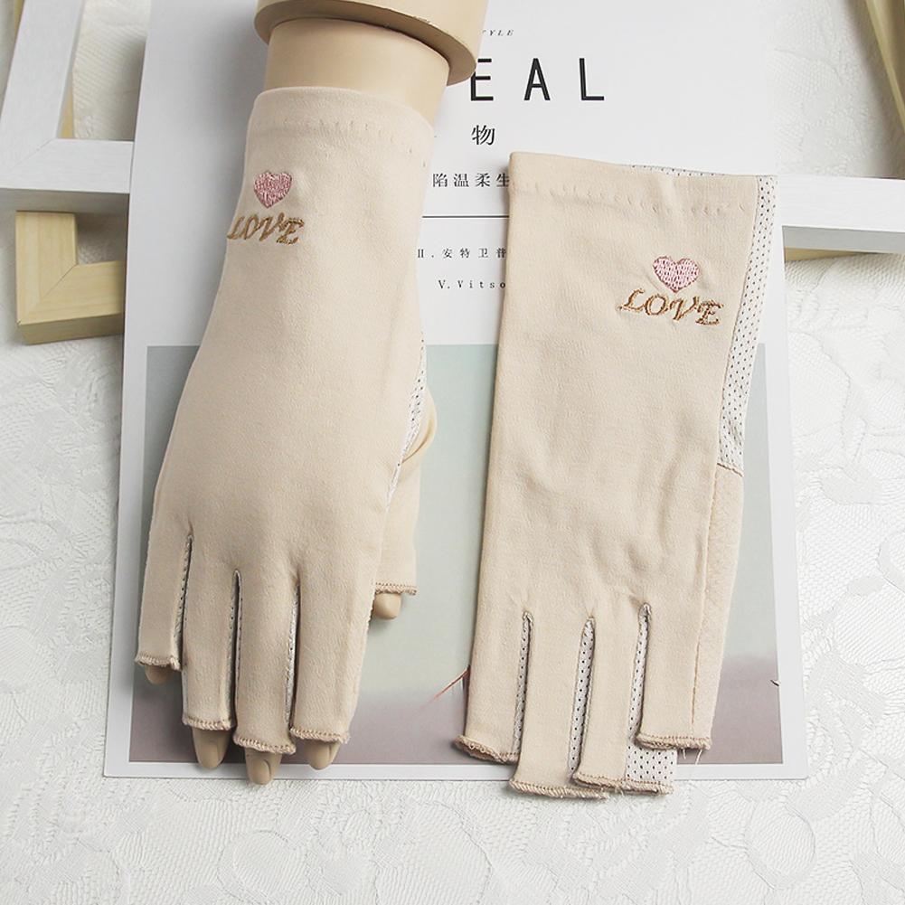 Перчатки с половиной пальцев для защиты от солнца, женские летние перчатки для вождения, защита от ультрафиолета, хлопковые, тонкие, противоскользящие, герметичные, перчатки для велоспорта, с половиной пальцев, с ногтями