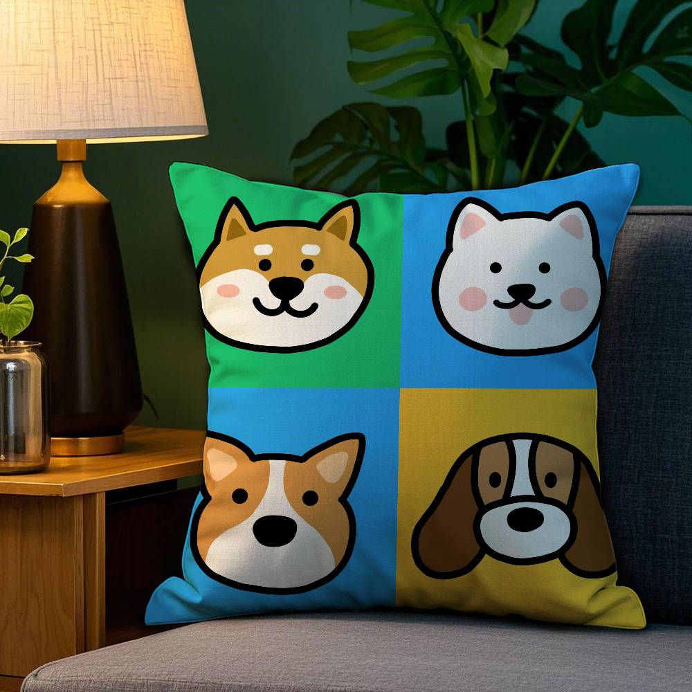Cartoon Simple Cute Dog Pillow Case Plush Fabric Soft Double Sided Print Home Sofa High Quality Cushion Cover Throw