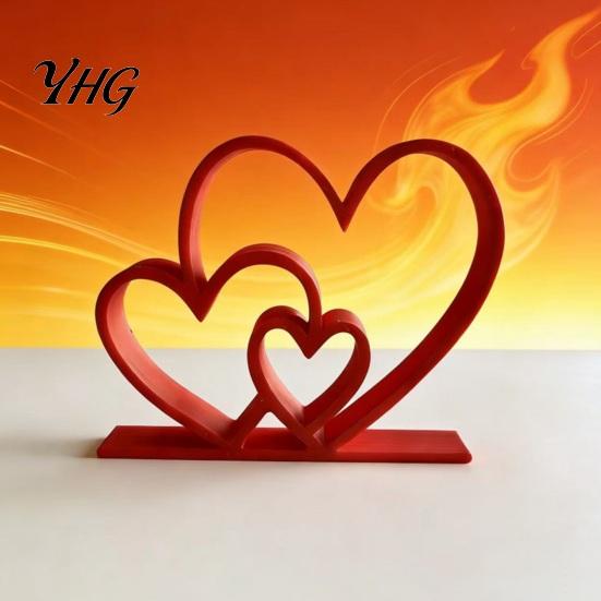 Hollow Love Shape Sculpture Double Heart Figurine, 3D Printed Romantic Decor for Valentine's Minimalist Table Day, Anniversary Gift Couples, Cute Home