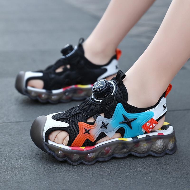 Летние детские сандалии с закрытым носком Rotary Button, пляжная обувь для девочек, спортивные пляжные сандалии