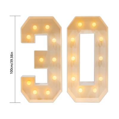 100 см Светодиодная лампа-цифра, Светящиеся цифры для 30-летия для украшения на день рождения, Украшение с теплыми белыми огнями на батарейках