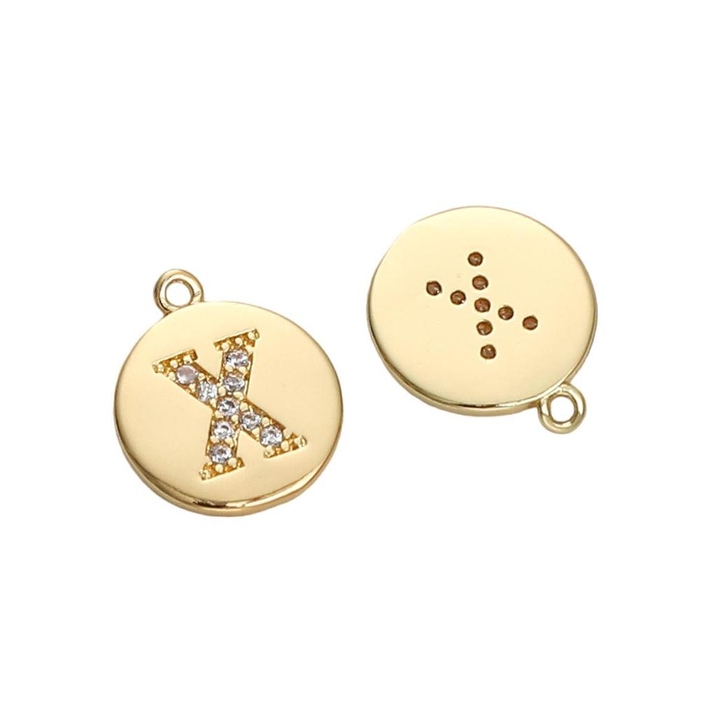 Copper Zirconium Inlaid Circular 26 Letter Pendant For DIY Jewelry Making Craft Accessories